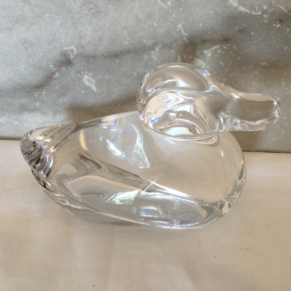 Atlantis Clear Glass Duck Paperweight Figurine